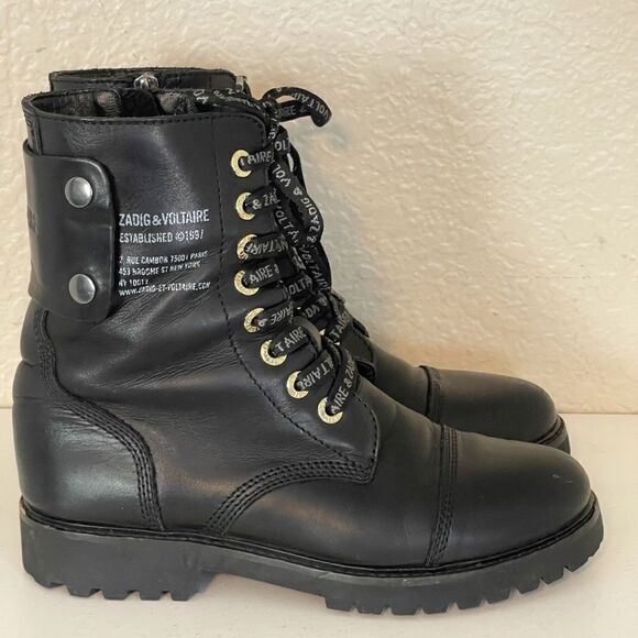 Zadig & Voltaire Joe Smooth Cowskin side print combat moto boot French 37/6-6.5 - Picture 8 of 16